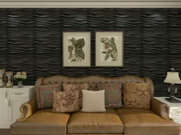 Art3d 50x50 cm Czarne panele ścienne PVC Fala Teksturowane dźwiękoszczelne do sypialni z salonem (paczka 12 płytek)