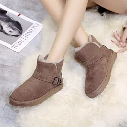 Winter suede thick snow boots fashion classic simple belt buckle versatile short tube comfortable loafer cotton shoes