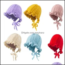 Bere / Skl Kapaklar Şapka Şapka, Atkılar Eldiven Moda Aessories Kış Bebek Kız Toddler Katı Baskı Fırfır Tasarım Rahat Şapkalar GWF12 ile