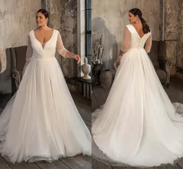 Wedding Dresses 2021 Women V Neck Half Sleeves Pleats Bridal Gown with Appliqued Sashes Plus Size Custom Made
