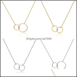 & Pendants Jewelry Fashion Simple Double Circle Wind Charms Pendant Necklaces For Women Aessories Number 8 Gold Sier Copper Chain Necklace G