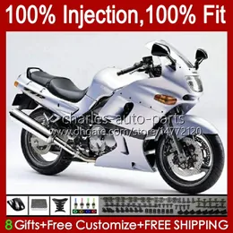 Injektionskroppar för Kawasaki Ninja ZZR400 ZZR-400 ZZR-600 00 01 02 03 04 05 06 07 84HC.52 Glänsande Silvery ZZR 600 400 ZZR600 1993 1994 1995 1996 1997 1998 OEM Fairing Kit