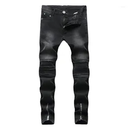 Męskie dżinsy Gersri Men Casual Spodnie Dopasowane Dna Zipper Punk Jean Ulica Nosić Hip Hop Prosto Man Black Clota