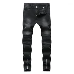 Mäns jeans Gersri män casual byxor monterade bottnar dragkedja punk jean street wear hip hop rakt man svart kläder1