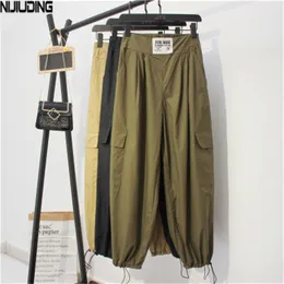 Autumn High-waist Overalls Loose and Thin Radish Pants Letter Patch Ins Lantern Beamed Nine-point Harem 210514