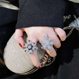 Rotating double layer snowflake ring, full atmospheric opening ring female 211217