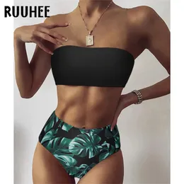 Ruuhee bandaż bikini stroje kąpielowe kobiety strój kąpielowy wysoki talii set kostium kąpielowy push up Maillot de Bain Femme Beachwear 210621