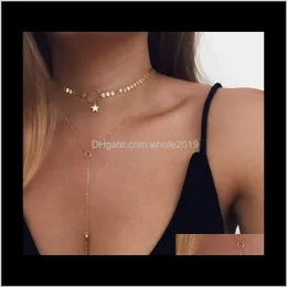 Naszyjniki Wisiorki Dostawa biżuterii 2021 Star Aessory Pendant Bar Thirough Circle with Lariat Gold and Sier Plaked Metal Choker Choker