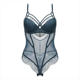 NXY SEXY SET SEXY DEEP V Vatten Löslig Lace Broderi Bodysuit Backless Bandage Bustiers Korsetter med Cup Underkläder Kvinnor Underkläder 1203