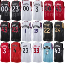 スクリーンプリントバスケットボール・Vince Carter Jersey 15 Tracy McGrady 1 Goran Dragic 7 Khem Birch 24 Precious Achiuwa 5 Malachi Flynn 22 Gary Trent JR 33男女青少年