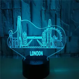 Nachtverlichting 3D LED Licht London Building Model 7 Kleuren Veranderende Remote Touch USB-tafellamp voor vrienden Gift Huis Slaapkamer Decor