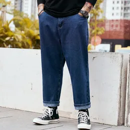 Szary Duży Rozmiar Dżinsy Męskie Dorywczo Dziewięć Punkt Luźne Spodnie Harlan Szeroko Proste Hong Kong Styl Daddy Spodnie Prosta konstrukcja Solid Color