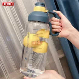 AIWILL Tritan-Kunststoffbecher mit großem Fassungsvermögen, 1,8 l, tragbare Wasserflasche mit Strohhalm, Platz für Outdoor-Sport-Wasserkocher, BPA-frei, 211122