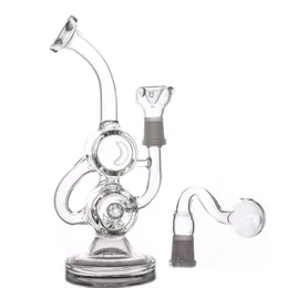 14mm joint 8 Inches Mini Dab Rigs Glass Oil Rigs Recycler bong cheapest Double Barrel Percolator smoking Water pipe With oil burner pipe