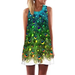 Försäljning Kvinnor Sommarklänning 3D Print Butterfly Ärmlös Beatch Bohemian Casual Es Vestidos De Verano Mujer 210517