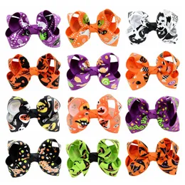 Baby Halloween Grosgrain Ribbon Bows with Clip Girls Kids Ghost Pumpkin Girl Pinwheel Hair Clips Hairpin Accessories