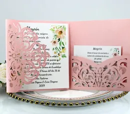 2021 Affordable Pink Wedding Invites Laser Cut Pocket Wedding Invitation Suites Customized Invites with RSVP Card and Envelope by DHL