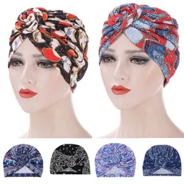 Odzież Etniczna Muzułmańskie Kobiety Czapka Czapka Kapelusz Chemo Cap Hair Loss Plised Head Scarf Turban Wrap Pokrywa Drukuj Moda Czapki Skullies