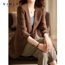 VIMLY Minimalist Jacket for Women Autumn Office Lady Business Capable Blazer Double Breasted Female Fashion Coats F8872 211122