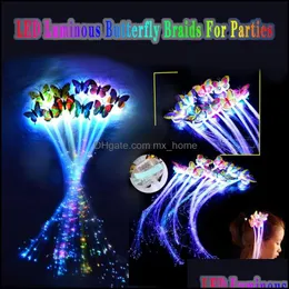 Andra festliga leveranser hem Gardenled Luminous Futterfly for Christmas Party Fiber Optic Hairpin Flash Braid Colorf Wig Headdress Drop Del