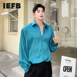 IEFB bonito masculino design de alta qualidade manga longa camisa azul tendência de tamanho grande tops soltos para roupas negras masculino 9y6769 210524