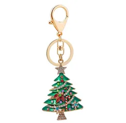 Christmas Party Favor DIY Diamond Key Chain Xmas Tree Keychain Pendant Zinc Alloy Charm Hanging Pendants Home