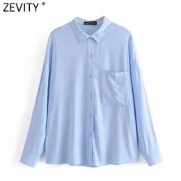 Zevity النساء أزياء جيب الديكور عارضة كيمونو سموك بلوزة مكتب السيدات قمصان الأعمال roupas شيك قميص قمم LS7580 210603