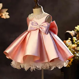 Kleinkind Taufe Weißes Hochzeit Baby Mädchen Kleid Perlen Schleife Geburtstag Party Kleinkind Prinzessin Kleid für Baby 1. Geburtstag Kinder Kleidung G1129