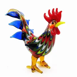 Colorful Folk Art Style Murano Glass Rooster Figurine Miniature Handmade Animal Statue Home Decoration Novelty Gift For Kids 210811