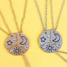 3 Pieces New Round Sun Star Moon Pendant Necklace Fashion Best Friend Forever Friendship BFF Men And Women Charm Chokers 2021 G1206