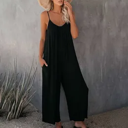 Uefezo rompers 2021 Sommar Höst Mode Kvinnor Casual Loose Linne Bomull Jumpsuit Ärmlös Playsuit Trousers Overaller Q0801