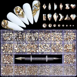 Nail Art Kits 1000 teile/schachtel Gemischte AB Glas Kristall Diamant mit 1 Pick Up Stift in Gittern 21 Form und Flatback Strass Set