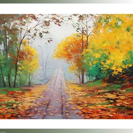 Thick Oil Decorative Landscape Painting Yellow Trees Modern Canvas Wall Artwork Pictures for Living Room,Office, Study Room, Studio, Home Decoration, Hand-painted