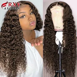 Marrom escuro Curly Curly 360 Wig frontal Brazialian Lace Front Perucas Sintéticas Para Mulheres Negras Densidade de 180%