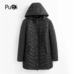 Pudi Qy902 Kvinnor Bomull Parka Vinter Kvinna Lång Casual Jacka Solid Färg Hooded Coats och Jackor Vår Höst Varm Outwear 210923