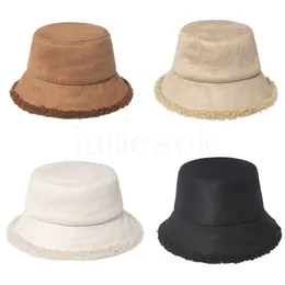 Party Designer Women Suede Fisherman Hat Winter Warm Double-Sided Wear Bucket Cap för julförsörjningen DD876