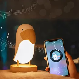 家の木製の楽譜の鳥の夜の光の発光の暖かい色のランプhornbillの雰囲気の鳥の無線スピーカーのための睡眠中の目覚め止め木の鳥の鳥のランプ