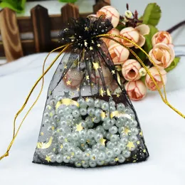 Wholesale 100Pcs 4 Sizes Gauze bag Star-moon Black Bags Special Design organza package bronzed wedding gift candy jewelry