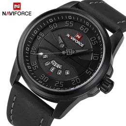 Naviforce Luxury Brand Klockor Män Läderrem Quartz Kalender Klocka Sport Militär Vattentät Armbandsur Relogio Masculino 210517