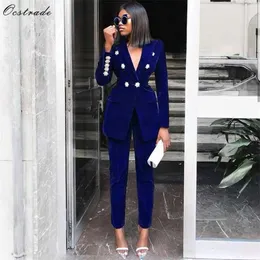 Ocstrade Summer Sets for Women Navy Blue V Neck Long Sleeve Sexy 2 Piece Outfits High Quality Two Suit 211106