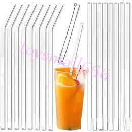 Klart glasstrå 200 mm återanvändbar rak böjd glas dricker sugrör med pensel ekovänliga glasstrån för smoothies cocktails sxm10