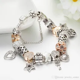 Wysokiej jakości Sier Sier Planowane uroki w kształcie serca i kluczowa bransoletka wisiorka na urok bransoletki biżuteria prezentowa