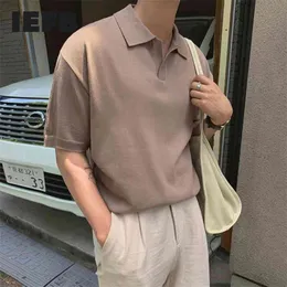 IEFB / Мужская одежда Летнее Повернуть воротник с коротким рукавом футболка для мужчин Trend корейская мода All-Match Tops 9Y2255 210629