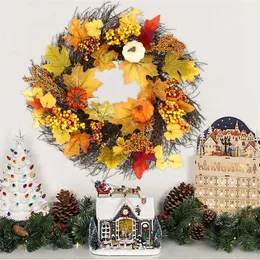 Halloween Wreath Autumn Vine Maple Leaf Pumpkin Berries Cones Garland Front Door Home Farmhouse Home Decor Autumn Decoration 211104