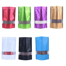 100pcs / lot står upp Aluminiumfolie Förpackningspåse med fönster för zip Självtätning Matlagring Zipper Package Pouch Sealing Storage