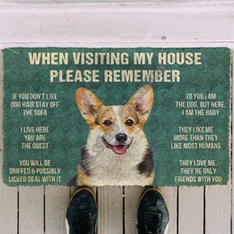 3D Vänligen kom ihåg Corgi Dog's House Doormat Inomhus Non Slip Door Floor Mats Decor Porch 220301