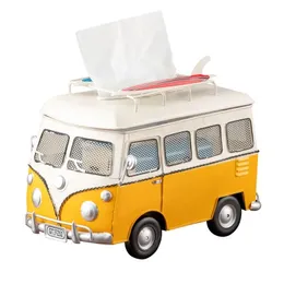 Decorative Objects & Figurines Creative Metal Car Tissue Box Handmade Retro Iron Crafts Bus Miniature Model Living Room Decoration Ornaments