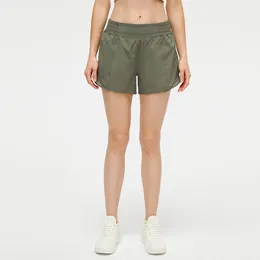 L-091 Heiße Low-Rise-Shorts atmungsaktive Schnellrocken-Yoga-Shorts eingebaute Sport-Kurzzeit-Kurzhöhe versteckte Reißverschlüsse, die Drop-In-Taschen mit kontinuierlichem DR0B9V laufen lassen