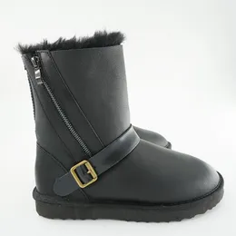 Boots 2021fashion Zipper أصلي جلد جلد جلد الجلود الثلج الطبيعية الفراء الشتاء مقاوم للماء دافئ صوف سميك نساء