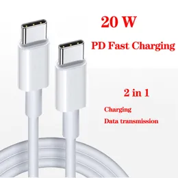 20W PD Cabos de carregamento rápidos fio branco carregador rápido 2 em 1 cabo de transmissão de dados de carga